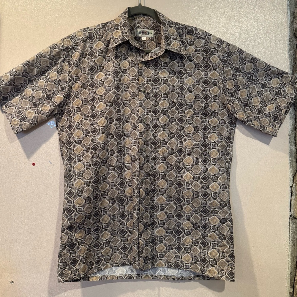 Campia Moda Men's Geometric Print Button Front Short Sleeve Shirt Size Small